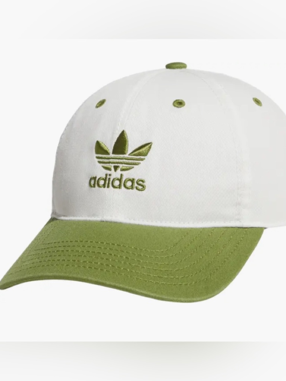 adidas  White and Olive Green Trefoil Baseball Cap